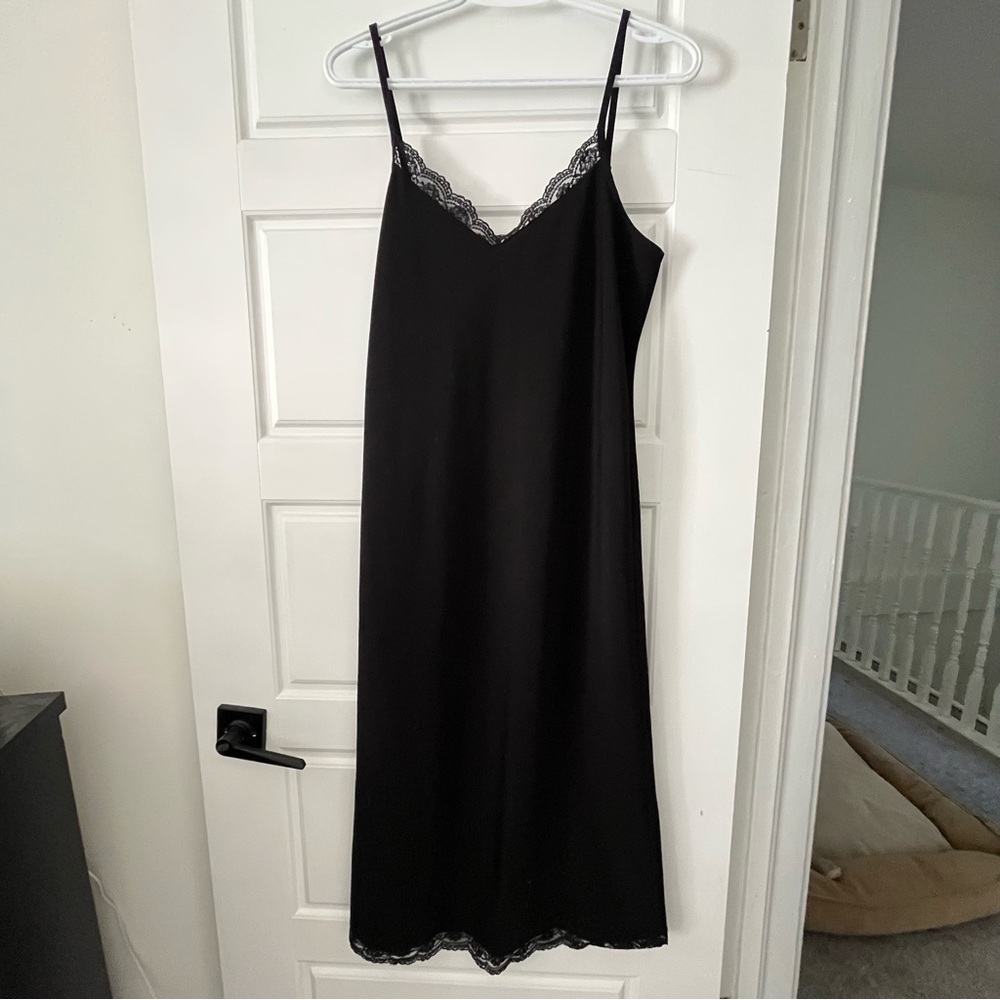 Black Lace Trim Slip Midi Dress - XS Highline Collective